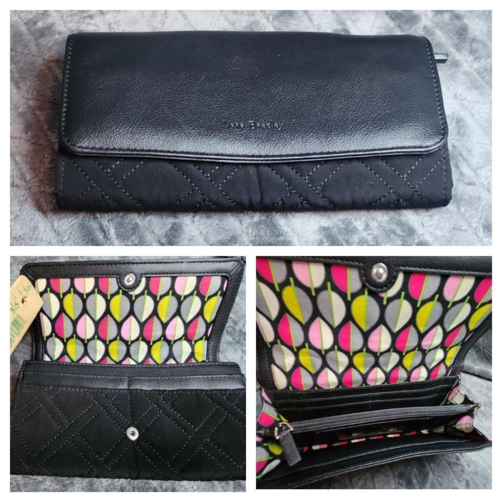 Vera Bradley Classic Black Leather & Quilted Microfiber Long Wallet